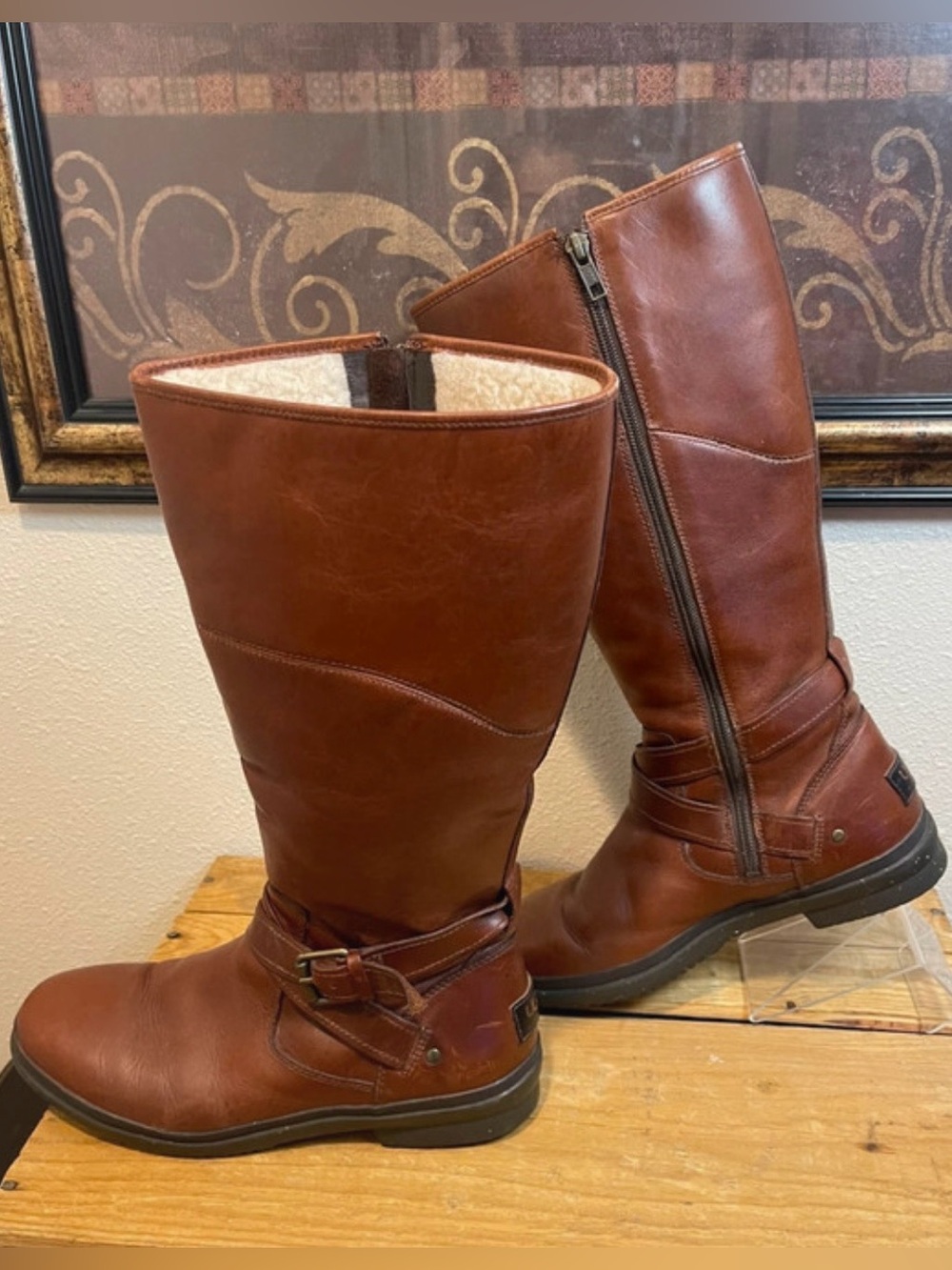 ⁠UGG Evanna Brown Leather Waterproof Riding Boots Size 9⁠
